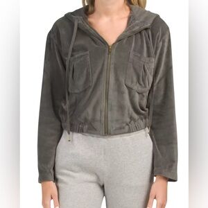 Young Fabulous And Broke Gray Cotton Blend Hooded Velour Jacket Size Medium